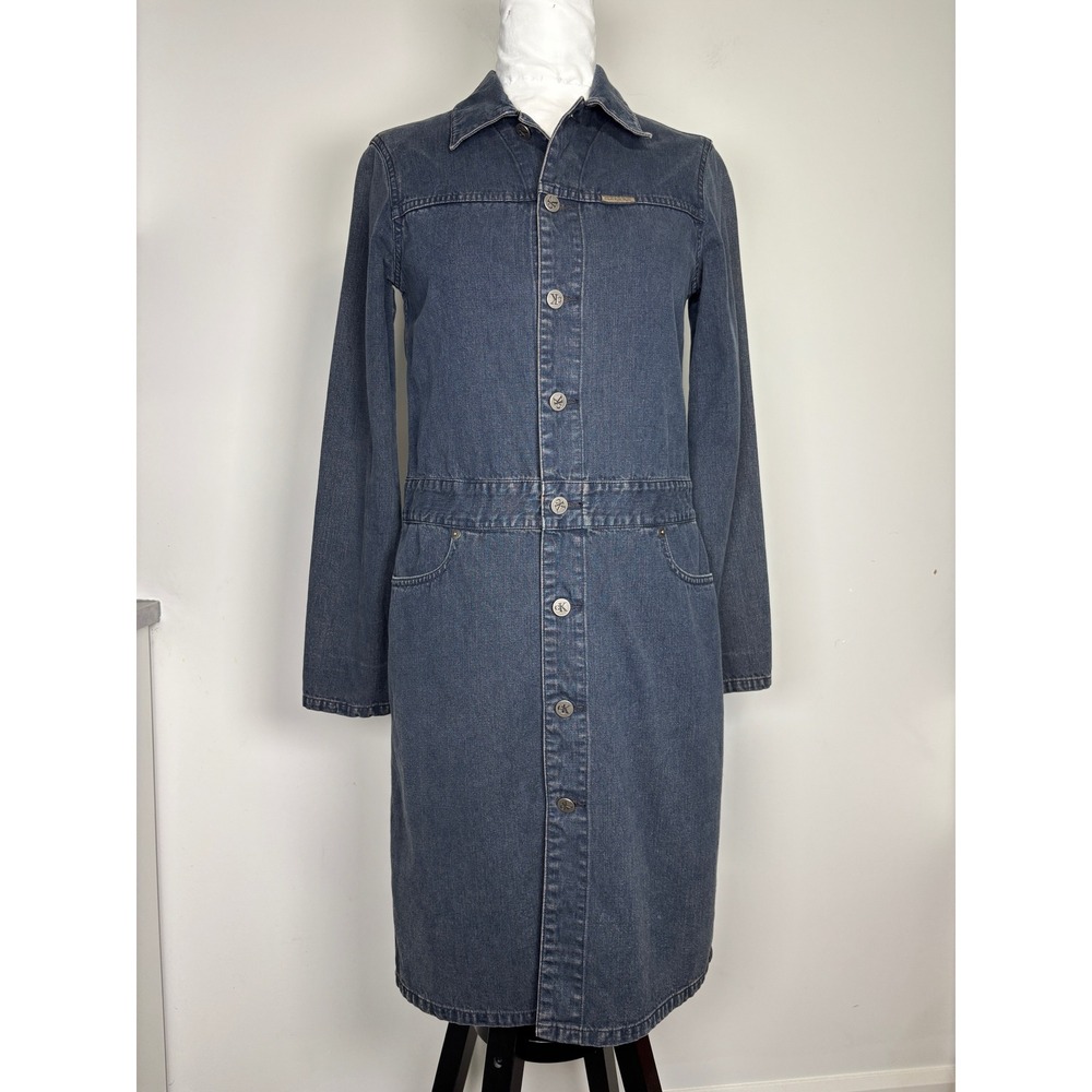 Vintage Calvin Klein Jeans Dark Wash Denim Button Front Midi Dress Small